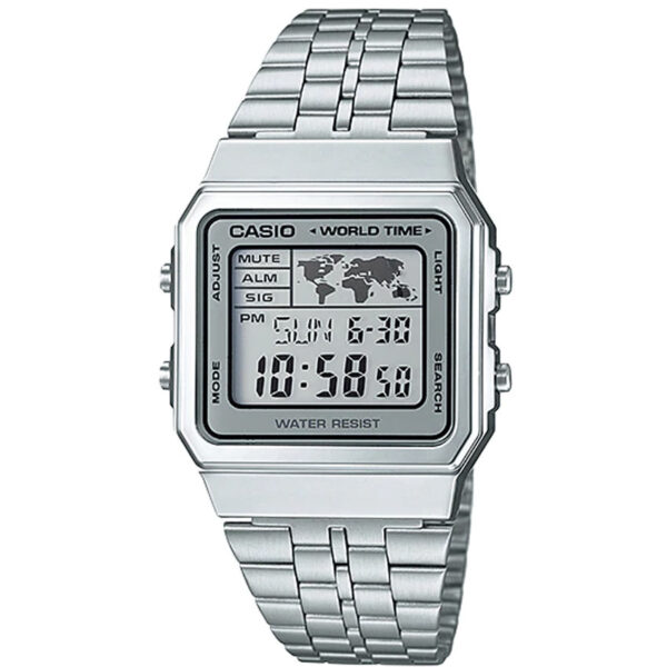 Casio A500WA-7DF Unisex Vintage Stainless Steel Multi-Time Watch
