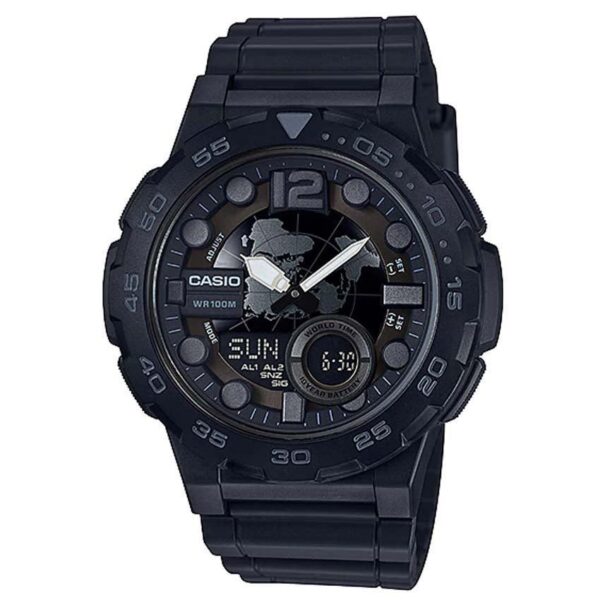 CASIO AEQ100W-1BV Men’s Analog Digital Metallic 3D Dial Black Resin Watch