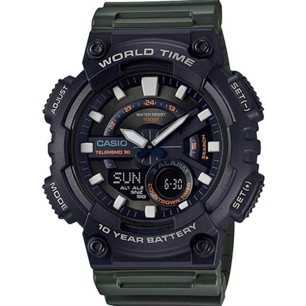 CASIO AEQ110W-3AV MEN’S ANALOG DIGITAL TELEMEMO/DATABANK GREEN RESIN WATCH