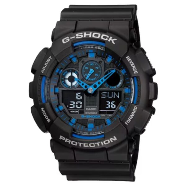Casio GA-100-1A2DR Men’s G-shock Blue Dial Black Resin Watch