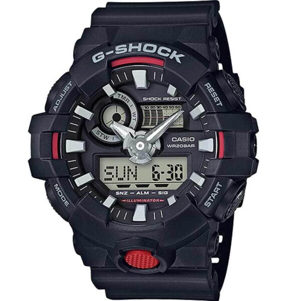 CASIO GENTS GA-700-1ADR G-SHOCK MULTI-FUNCTION BLACK/RED BEZEL LARGE SIZE WATCH