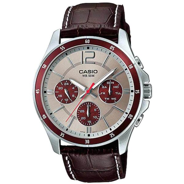 Casio MTP-1374L-7A1VDF Men’s Multifunction Grey Dial Brown Leather Medium Watch