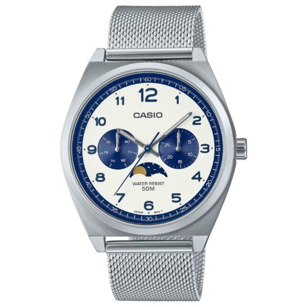 Casio MTP-M300M-7AVDF Moon Phase Men’s Blue-White Dial Mesh Watch