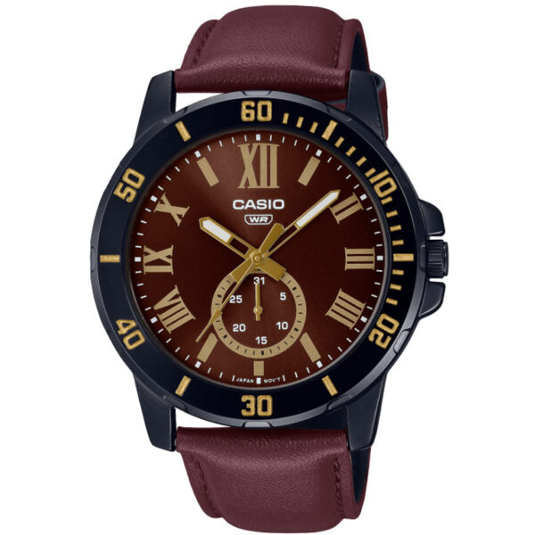Casio MTP-VD200BL-5BUDF Men’s Black Case Dark Brown Leather Watch