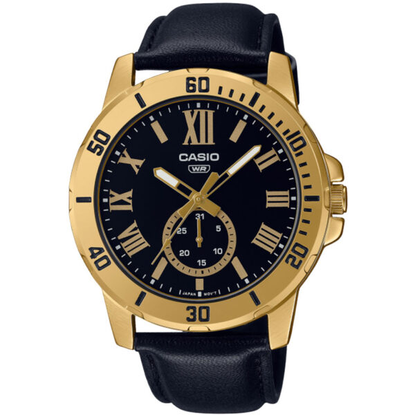 Casio MTP-VD200GL-1BUDF Men’s Enticer Gold Case Black Leather Watch